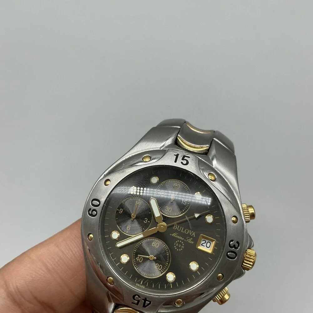 Bulova Marine Star Mens Watch 38mm Two Tone Chronograph 98G86 New Battery 7.5
